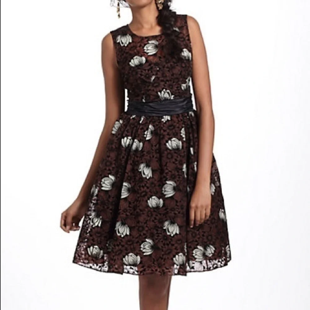 Frock! By Tracy Reese Silk Tea Dress Floral Crinoline Petticoat Chrysanthemum